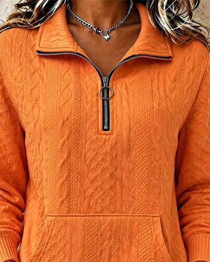 Sweatshirt Halb Reißverschluss Einfarbig Lässig