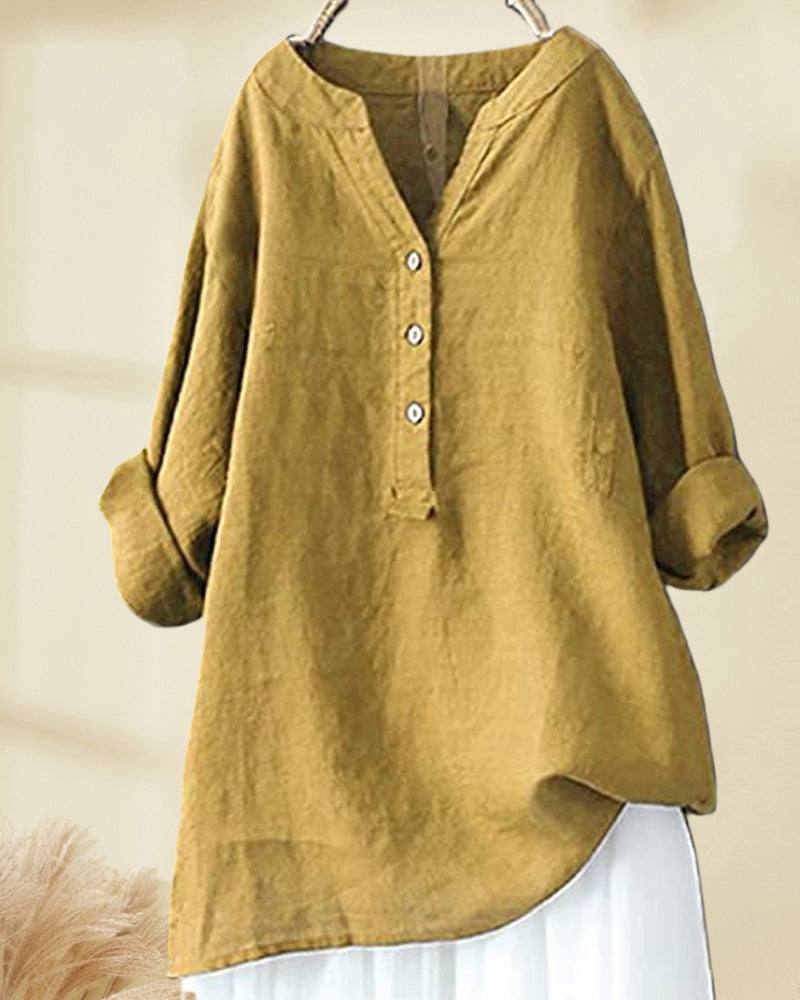 Green linen blouse with button placket - Marta