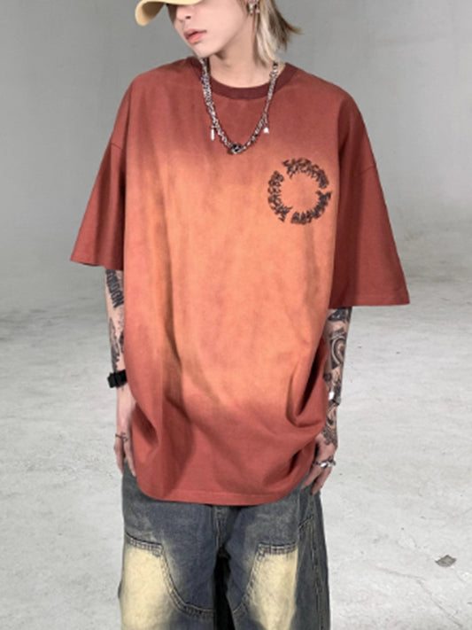 Loose Washed Tie Dye Letter Print Short Sleeve T-Shirt