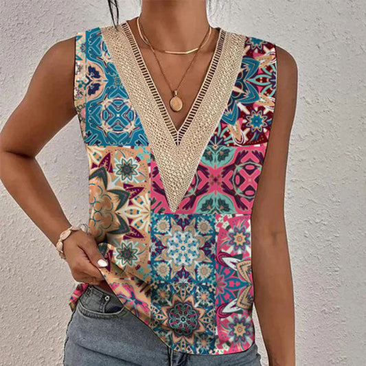 Vintage Bedrucktes Tanktop Mit V-Ausschnitt