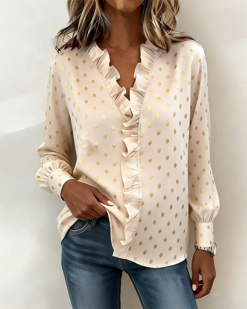 Bluse Peplum Gold-Folie Langarm
