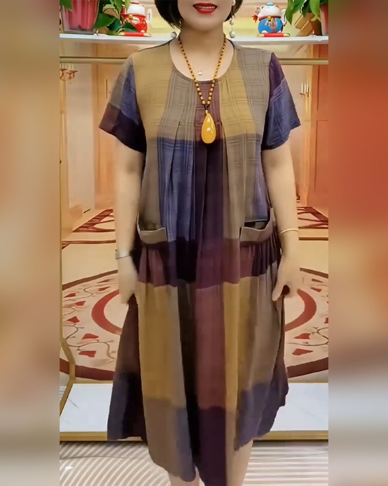 Kleid Tasche Karo Kurzarm