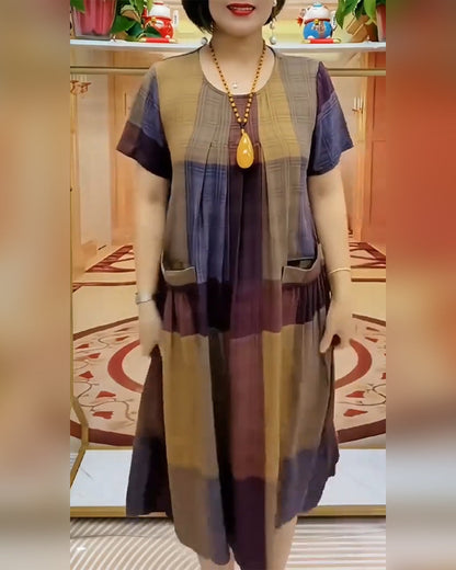 Kleid Tasche Karo Kurzarm
