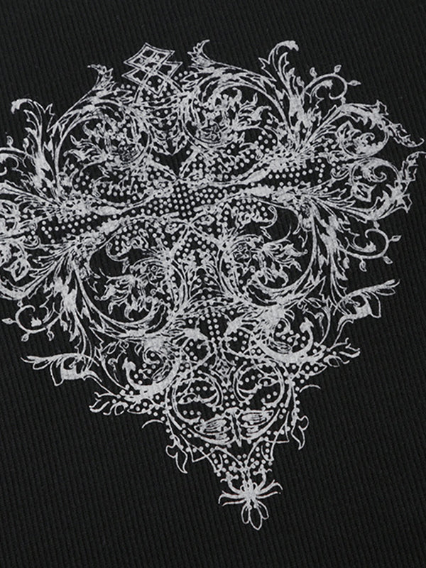 Schwarzes Vintage Print Langarmshirt