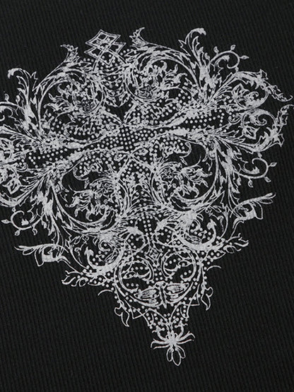 Schwarzes Vintage Print Langarmshirt