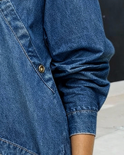 Bluse Asymmetrisch Schräger Knopfleiste Denim