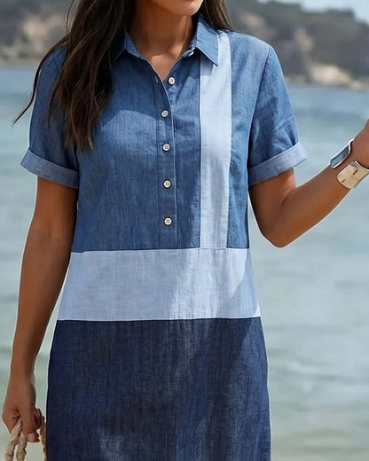 Kleid Kontrastrevers Kurzarm
