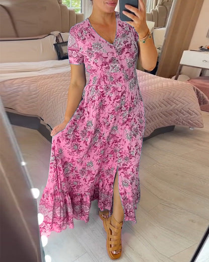 🌷🌷Kleid mit Blumendruck und V-Ausschnitt