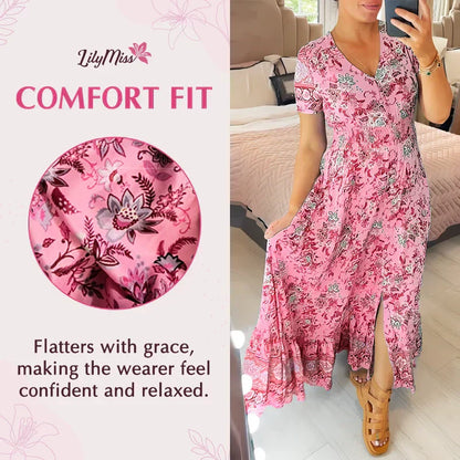 🌷🌷Kleid mit Blumendruck und V-Ausschnitt