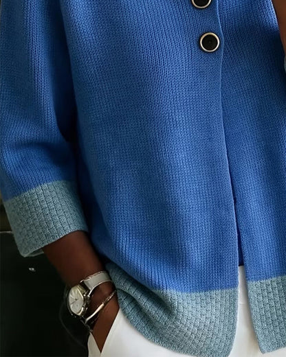 Strickjacke Kontrastfarbe V-Ausschnitt Zwei-Knopf