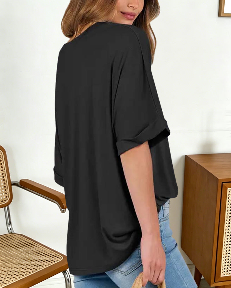 Locker Umschlagsaum Kurzarm T-Shirt