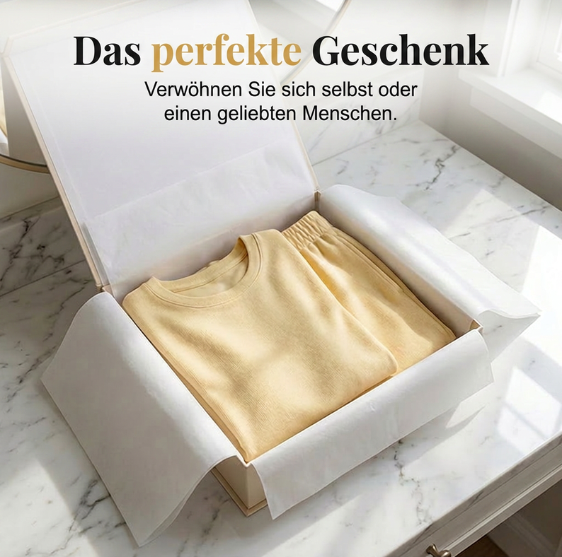 🔥50% Rabatt！❄️2026 Neuheit – heiß begehrt！🌿 Lounge Set mit Rundhals & weiter Hose – Baumwollmischung, atmungsaktiv, figurschmeichelnd – in Gelb & Blau (S–5XL)