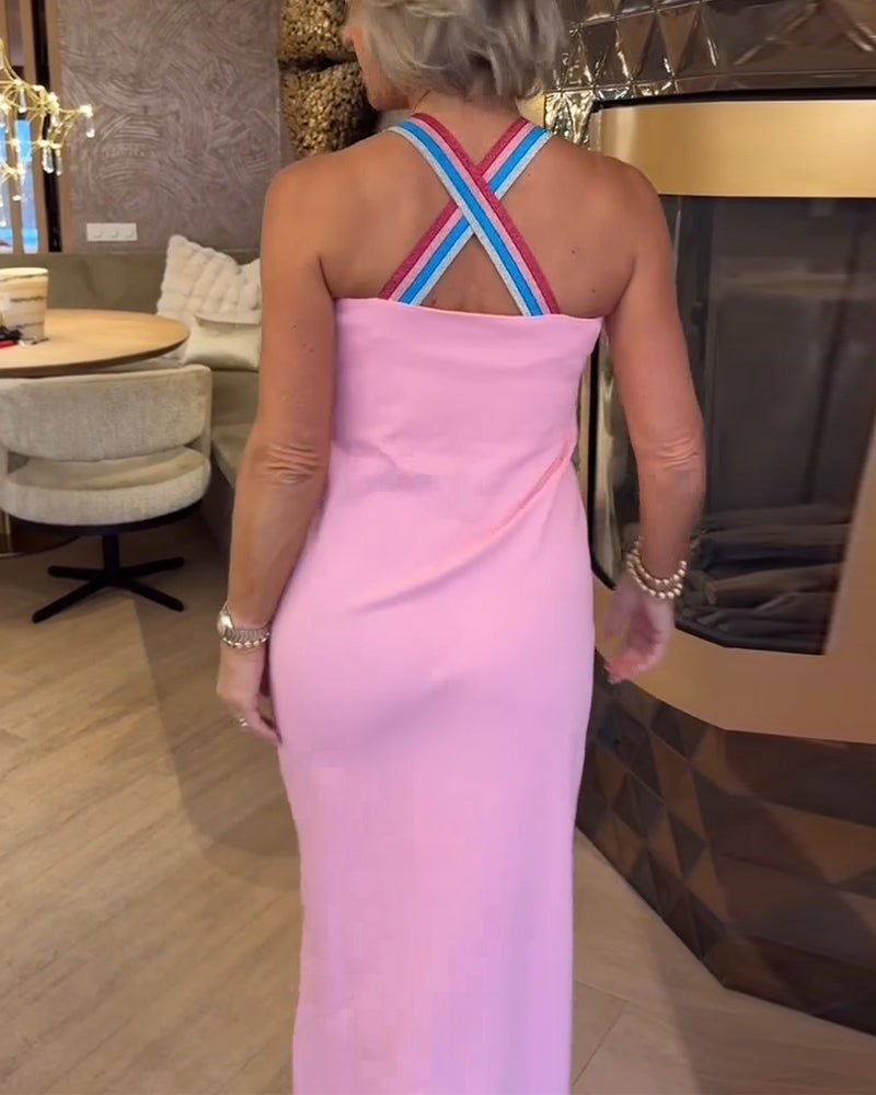 Kleid Ärmellos Kontrastfarbe Slim