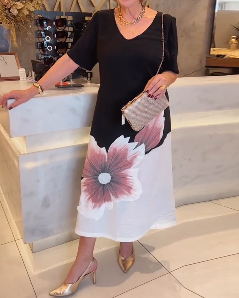Kleid V-Ausschnitt Positiomierend Bedruckt Lang