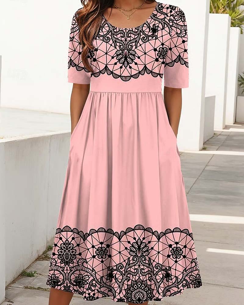 Kleid Rundhalsausschnitt Bedruckt A-Linie