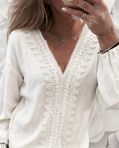 blouse elegant spitzenbesatz v-ausschnitt
