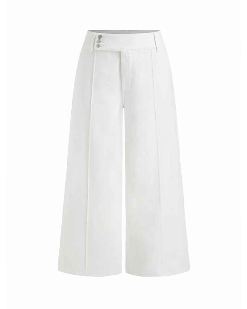 Hose Drei-Knopf Hohe Taille Weites Bein