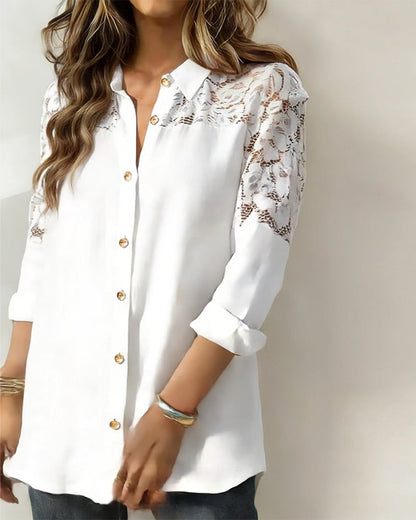 Bluse Spitzen Patchwork Revers Mode
