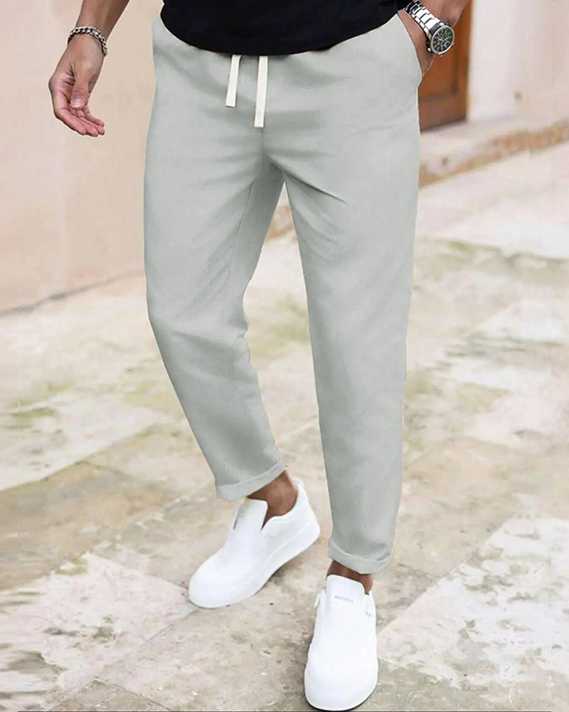 Herren Hose Einfarbig Kordelzug Slim Fit Cropped