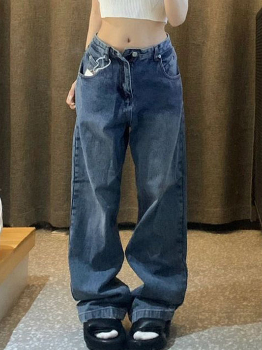 Blaue Vintage Boyfriend Jeans mit Geradem Schnitt