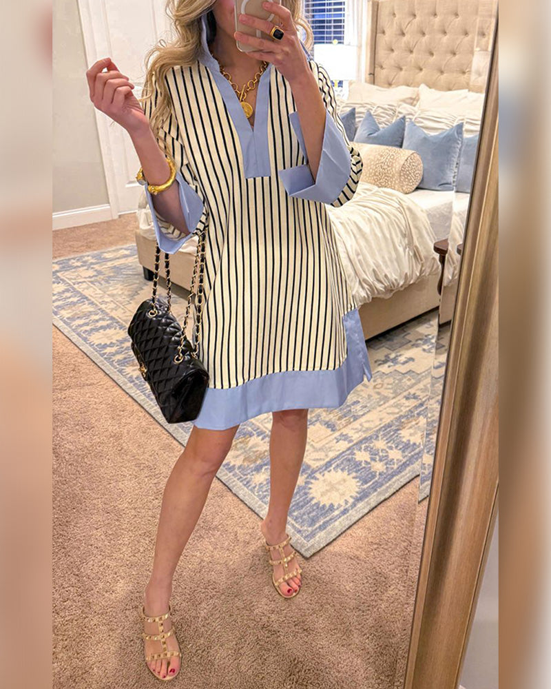Kleid gestreift Colorblock mit Kragen