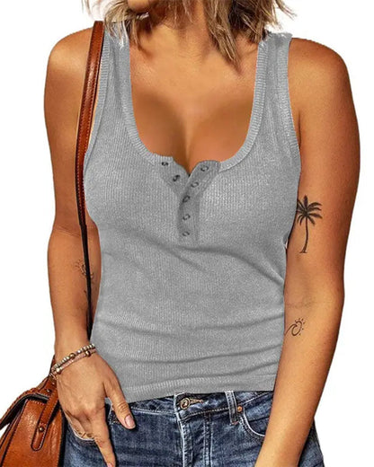 Tanktop Knopfleiste Gerippt Einfarbig