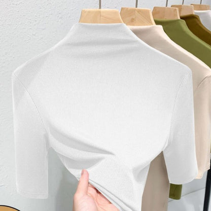 Short Sleeve Mock Neck T-Shirt for Women - Priscilla