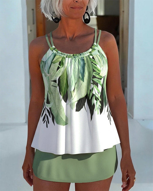 Tankini Grün Blatt Druck Cami Rock