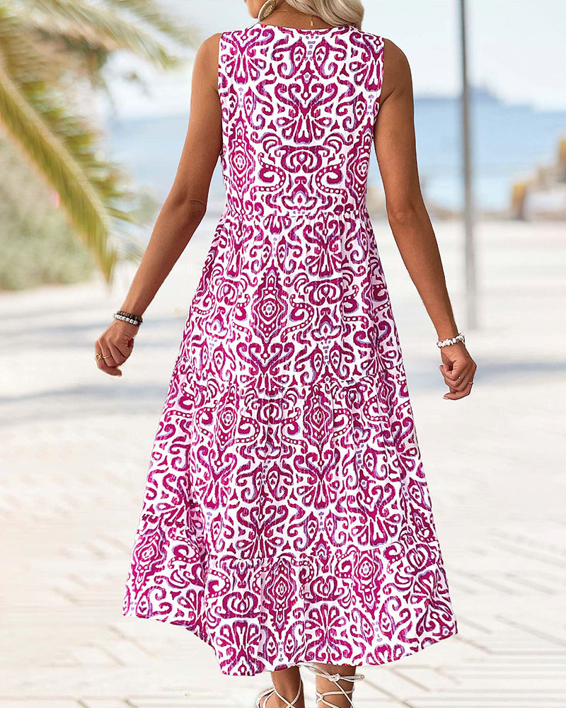 Kleid V-Ausschnitt Knopf Ärmellos