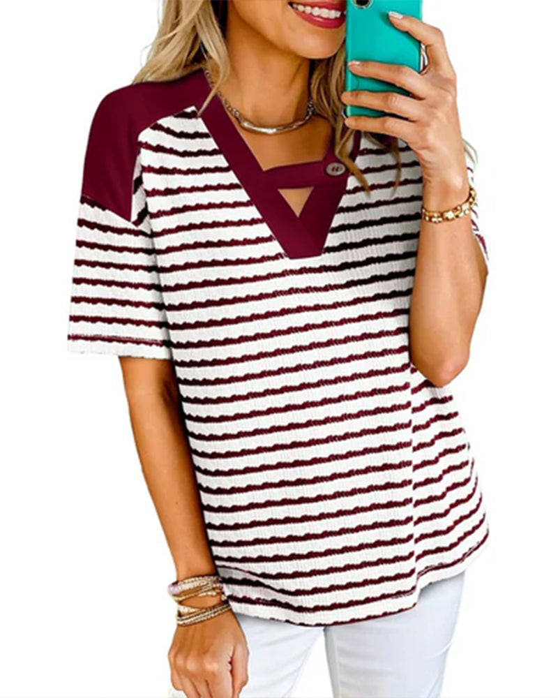 T-Shirt Hohl Aus Gestreift Kurzarm