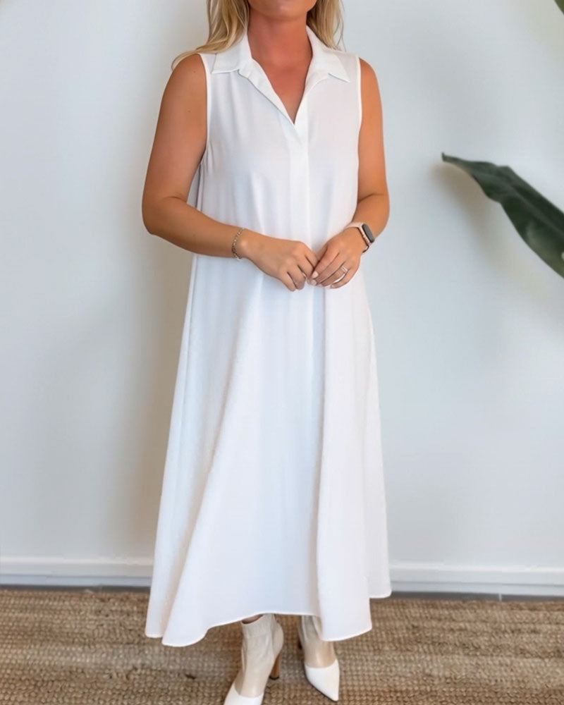 Kleid Revers V-Ausschnitt Ärmellos