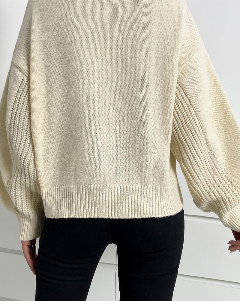 Pullover V-Ausschnitt Unifarben Zopfstrick