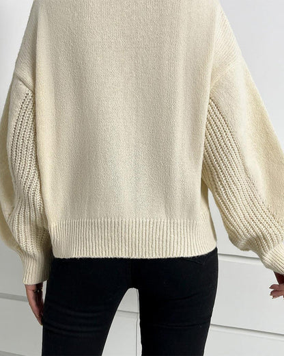Pullover V-Ausschnitt Unifarben Zopfstrick