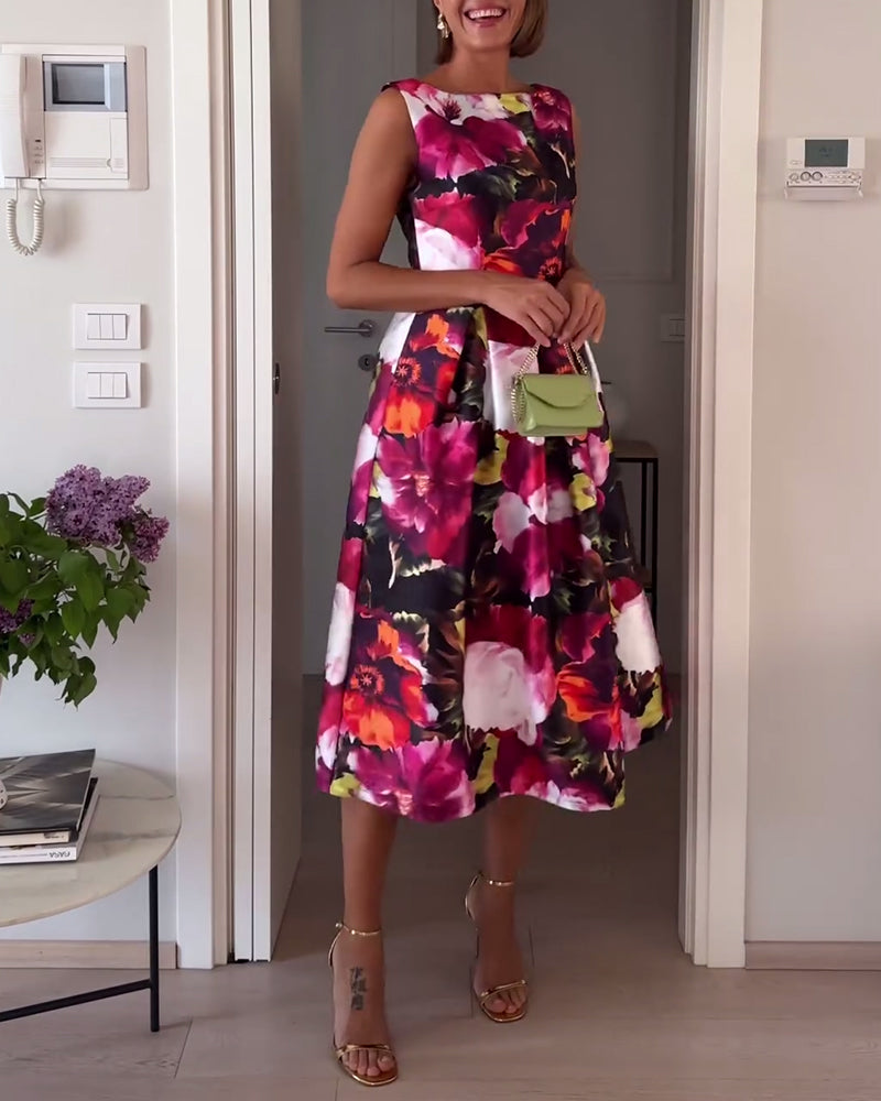 Elegant floral print sleeveless dress