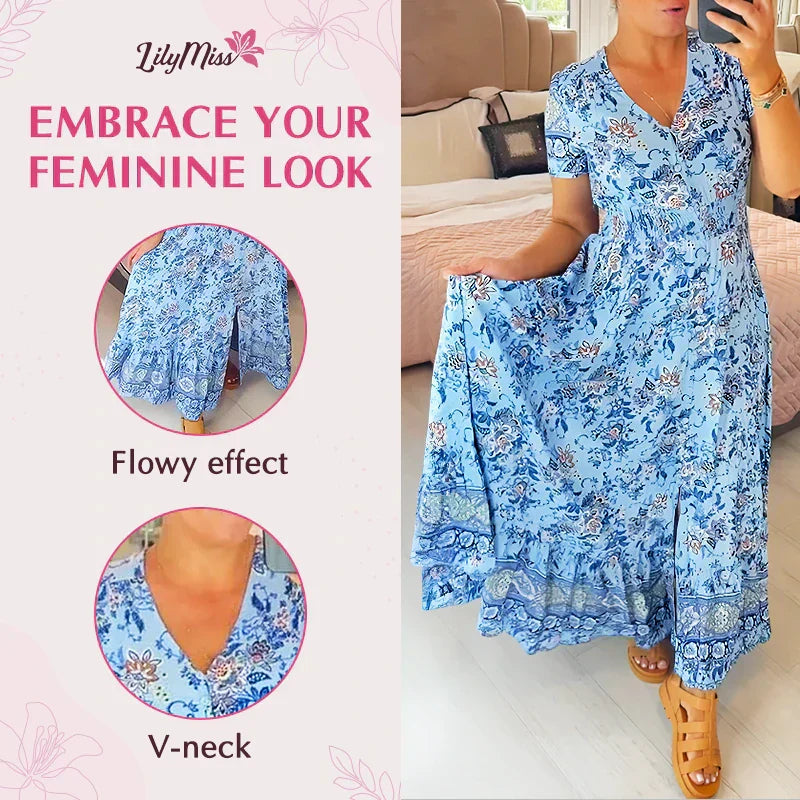 🌷🌷Kleid mit Blumendruck und V-Ausschnitt