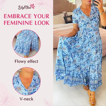 🌷🌷Kleid mit Blumendruck und V-Ausschnitt