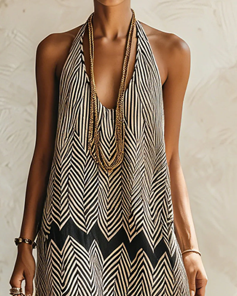 Kleid Halter Ärmellos Gestreift