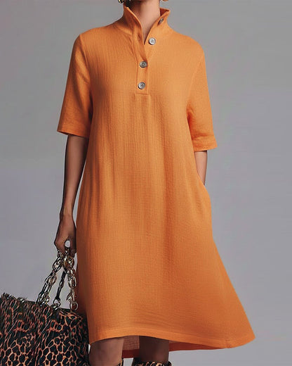 Kleid einfarbig Stehkragen kurzärmlig