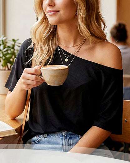 Set Damen Off-Shoulder Locker Sitzend Oberteil 2-Teilig