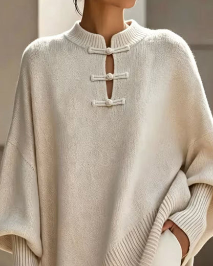 Pullover Mandarin Knoten Knopf Loose Fit Cape