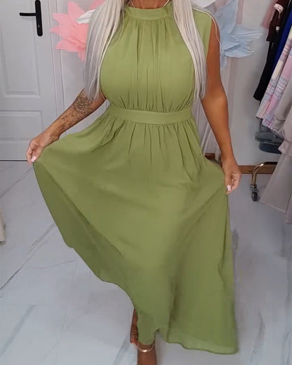 Kleid Unifarben ärmellos taillierend Maxi