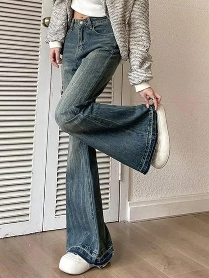 Blue vintage high waist flared jeans