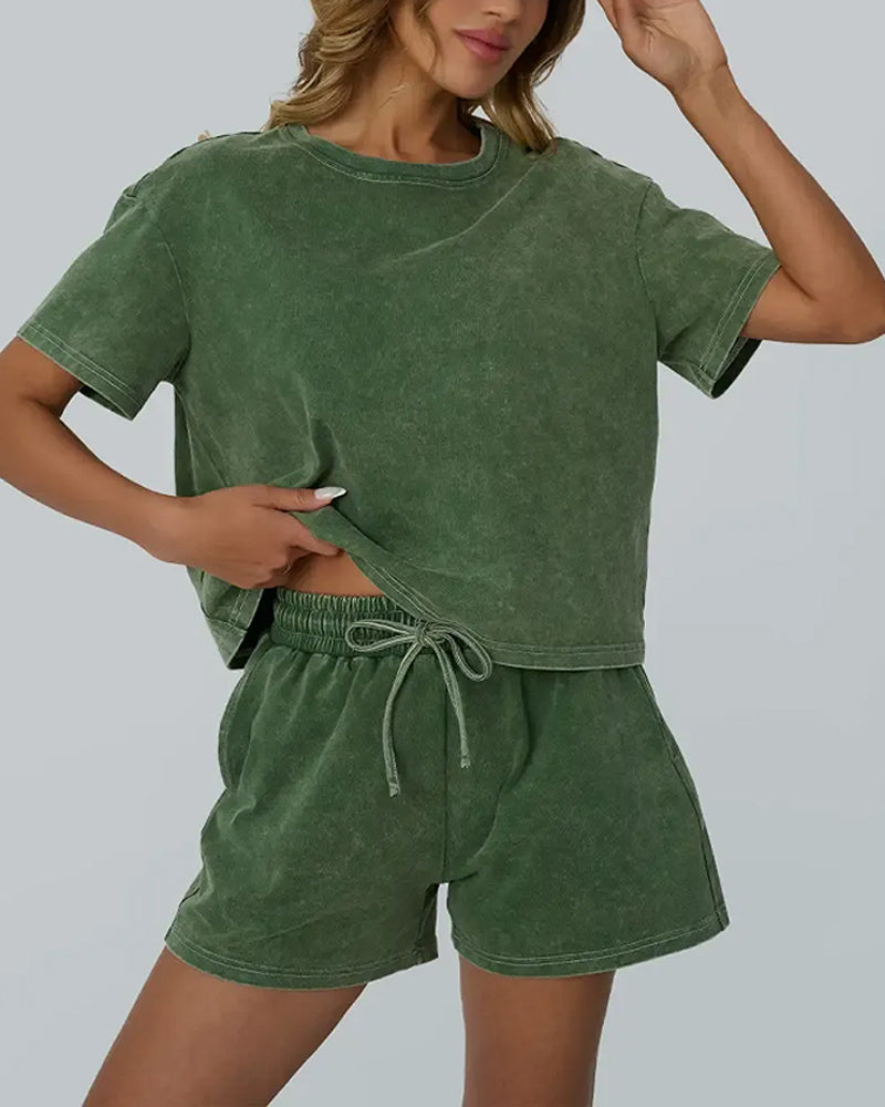 Set Aus Gewaschener Vintage-Rundhals-Casual
