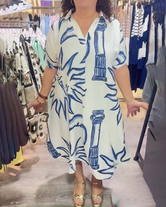 Kleid Revers Bedruckt Locker Lässig