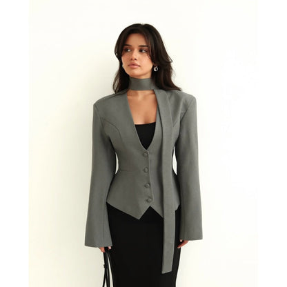 Long Sleeve Blazer Jacket with Scarf for Women - Rosella