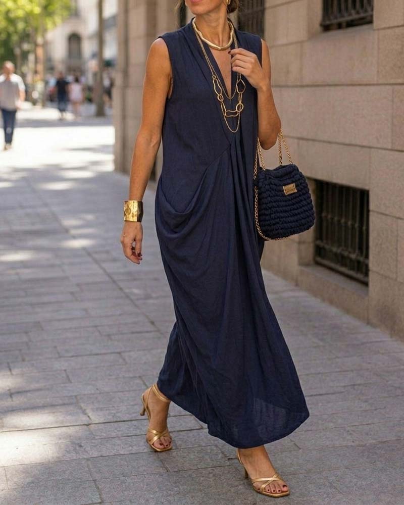 Kleid Ärmellos V-Ausschnitt Tasche