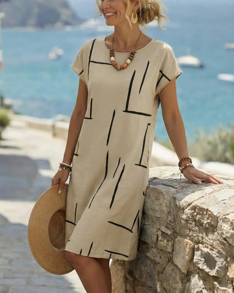 Kleid Abstrakte Linie Baumwolle Und Leinen