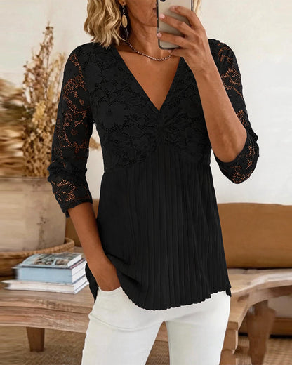 Bluse Locker V-Ausschnitt Spitze Panel