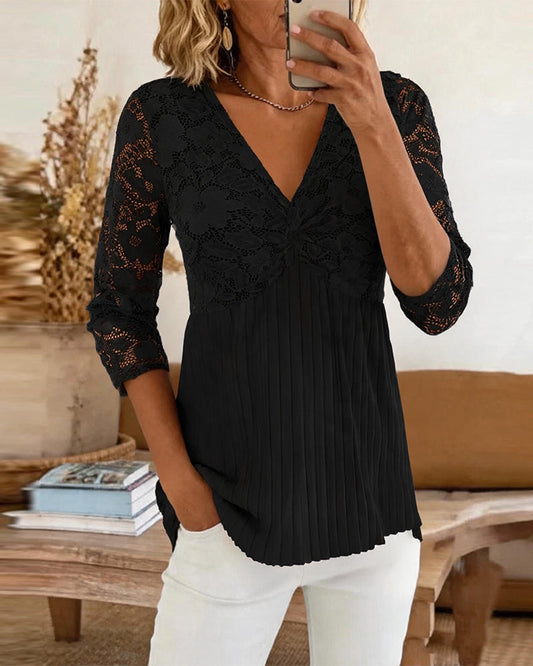 Bluse Locker V-Ausschnitt Spitze Panel