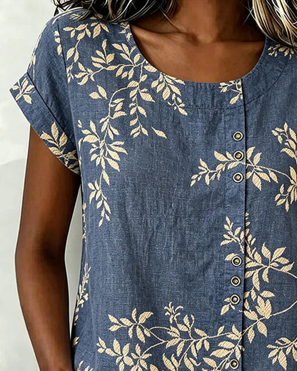 Bluse Blattprint Kurzarm Lässig